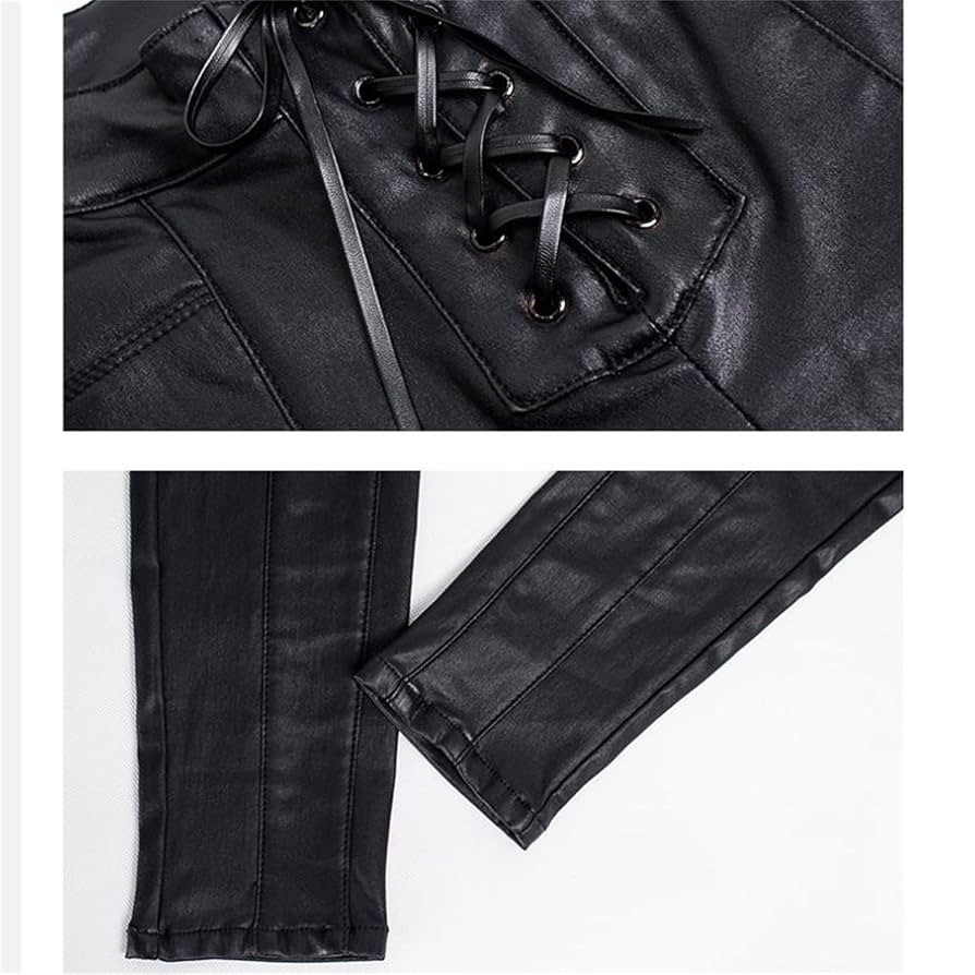 M.I.C ヴィンテージ　レザー ブラック パンツ レースアップ Amazon.co.jp: レディースレザーパンツ レースアップフェイク